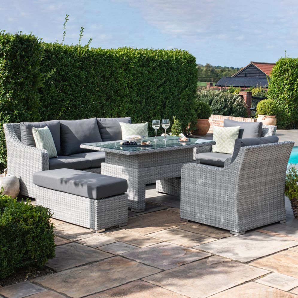 Ascot Rattan 3-Sitzer Sofa Set mit höhenverstellbarem Tisch