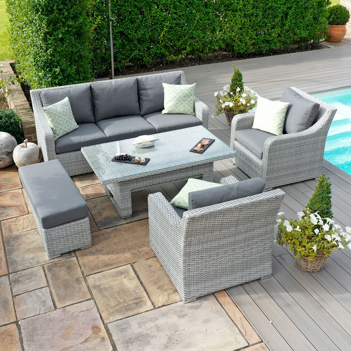 Ascot Rattan 3-Sitzer Sofa Set mit höhenverstellbarem Tisch