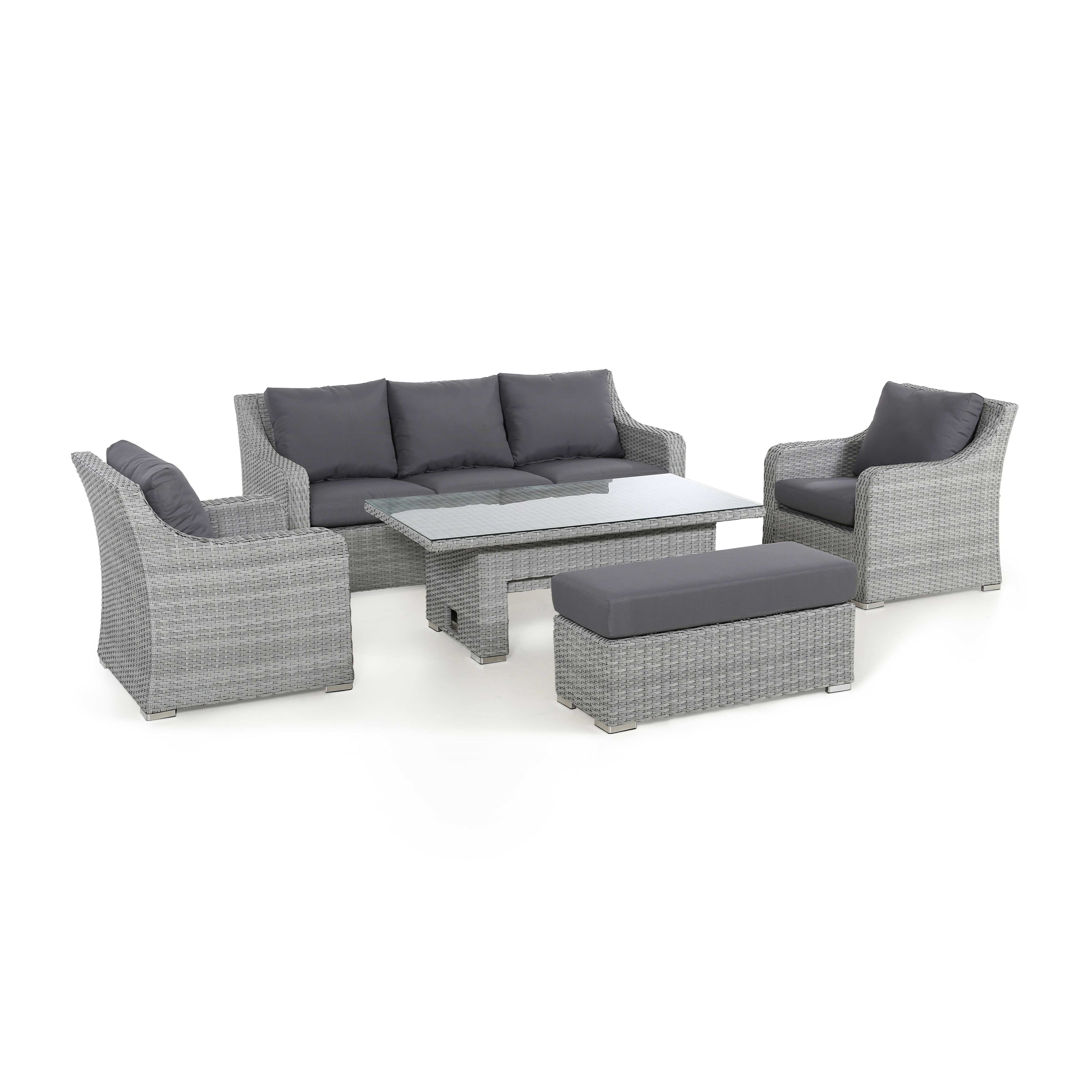 Ascot Rattan 3-Sitzer Sofa Set mit höhenverstellbarem Tisch